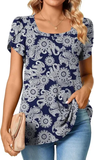 TAOHUADAO Womens 2025 Summer Casual T-Shirts Square Neck Petal Short Sleeve Tunic Tops