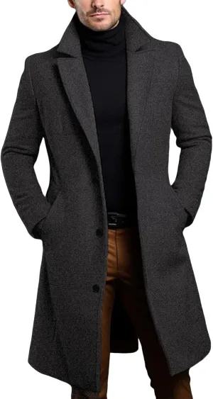 Thatrich Cardigan Trench Coat Men Winter Business Casual Jacket Warm Long Peacoat Office Work Coat Formal Casual Outfit Coats
