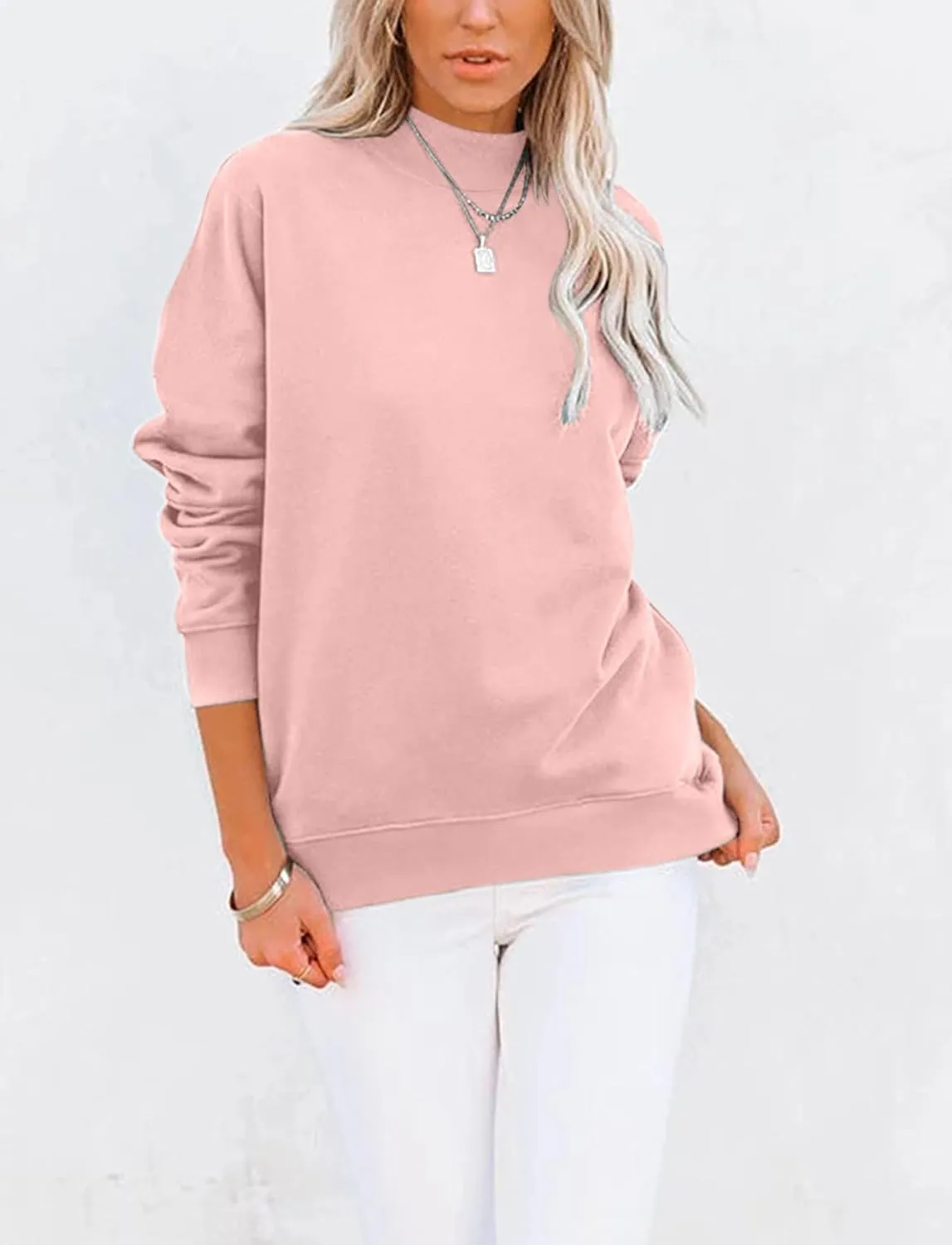 TICTICMIMI Women's Casual Long Sleeve Sweatshirt Tops Mock Turtleneck Lightweight Tunic Fall Pullover with Pocket