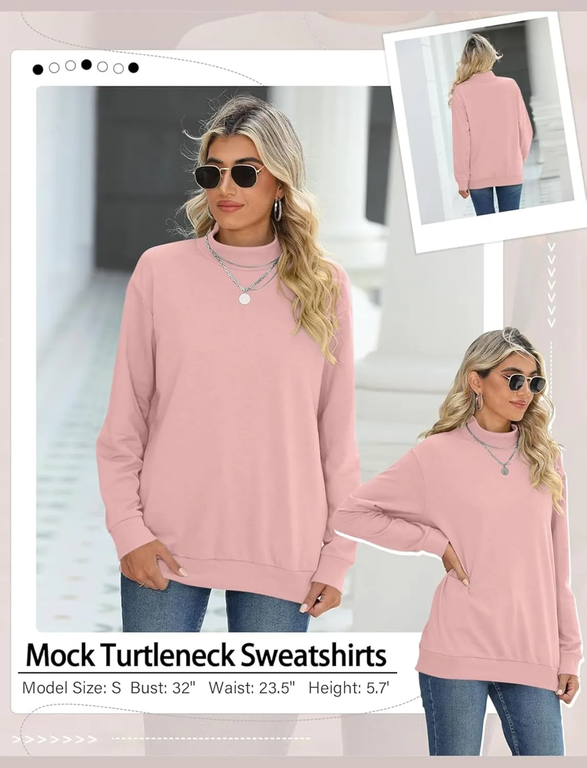 TICTICMIMI Women's Casual Long Sleeve Sweatshirt Tops Mock Turtleneck Lightweight Tunic Fall Pullover with Pocket