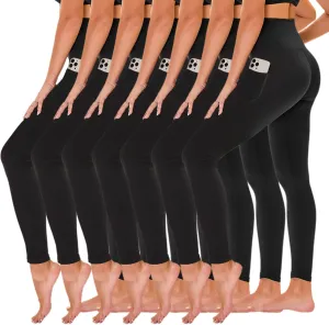 TNNZEET 7 Pack Leggings for Women - High Waisted Yoga Pants with Pockets Black Leggings Women Full Length & Capri