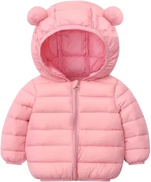 Toddler Baby Boys Girls Puffer Jackets Winter Light Weight Padded Coat Solid Color Warm Cotton Jacket with Hood