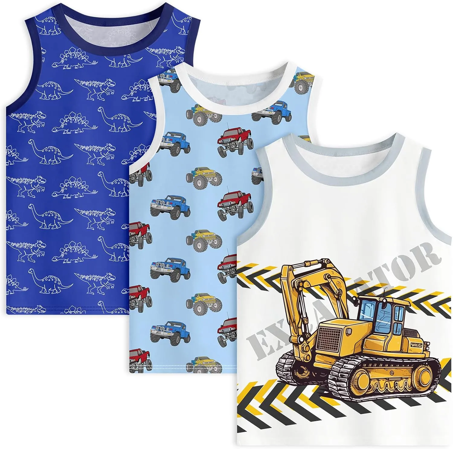 Toddler Boys Tank Tops Sleeveless Shirt Cartoon Undershirts Kids 3 Pack for 3-8 Years