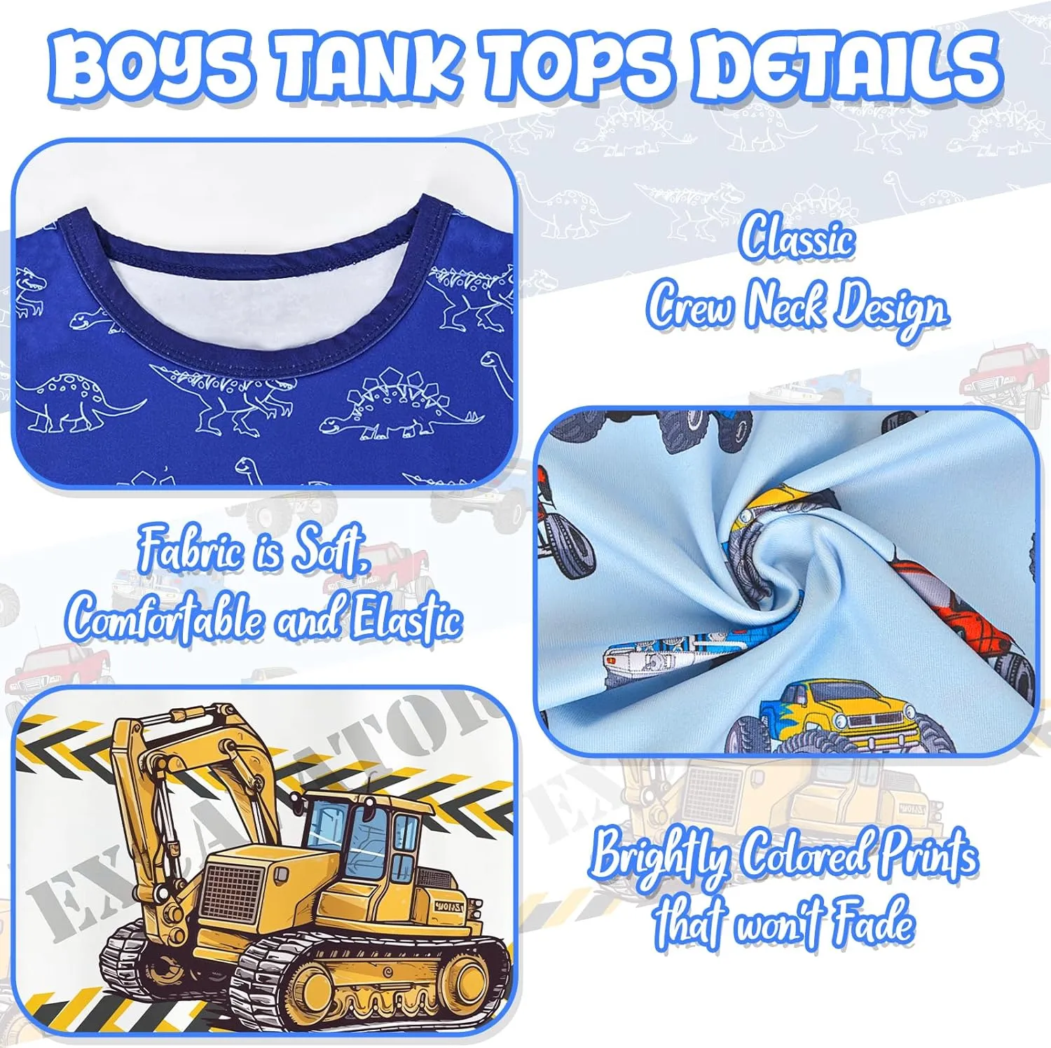 Toddler Boys Tank Tops Sleeveless Shirt Cartoon Undershirts Kids 3 Pack for 3-8 Years