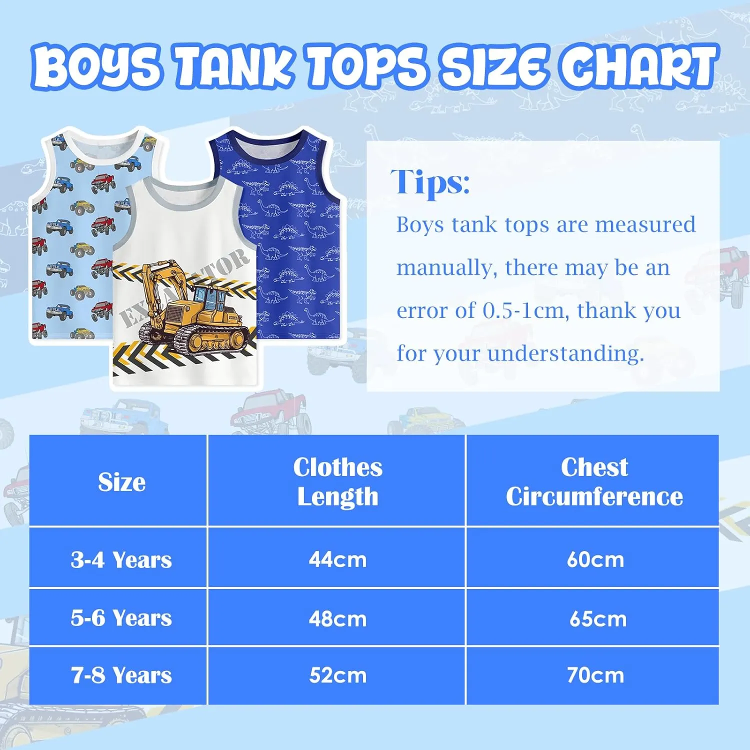 Toddler Boys Tank Tops Sleeveless Shirt Cartoon Undershirts Kids 3 Pack for 3-8 Years