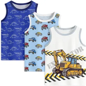 Toddler Boys Tank Tops Sleeveless Shirt Cartoon Undershirts Kids 3 Pack for 3-8 Years