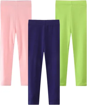 Toddler Girls Cotton Leggings 3-Pack Little Girl Stretchy Leggings Trousers for Kids Spring and Autumn 2-7T