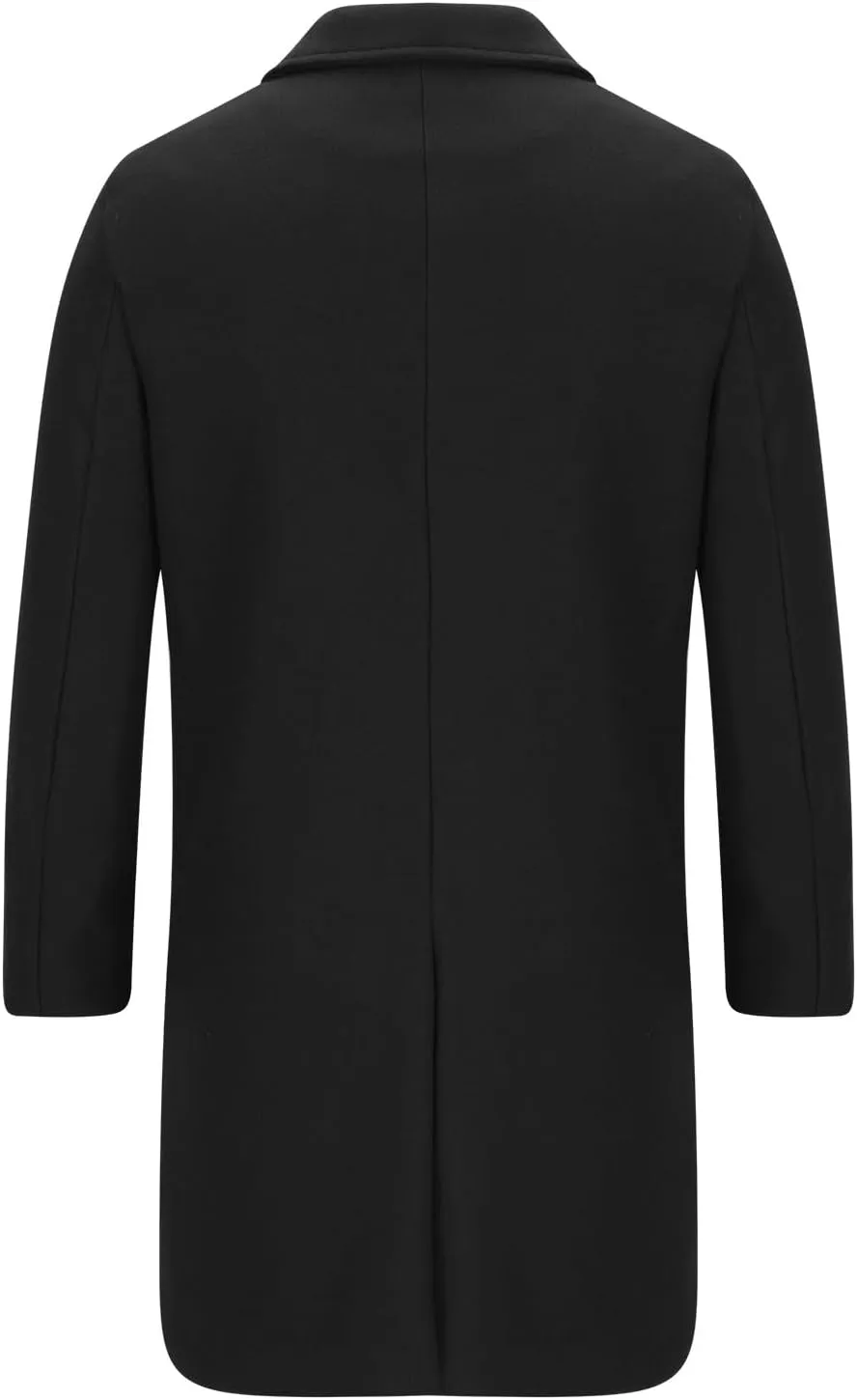 Trench Coat for Men Fashion Wool Blends Single Breasted Notched Collar Pea Coat Cotton-Padded Slim Fit Coat for Winter