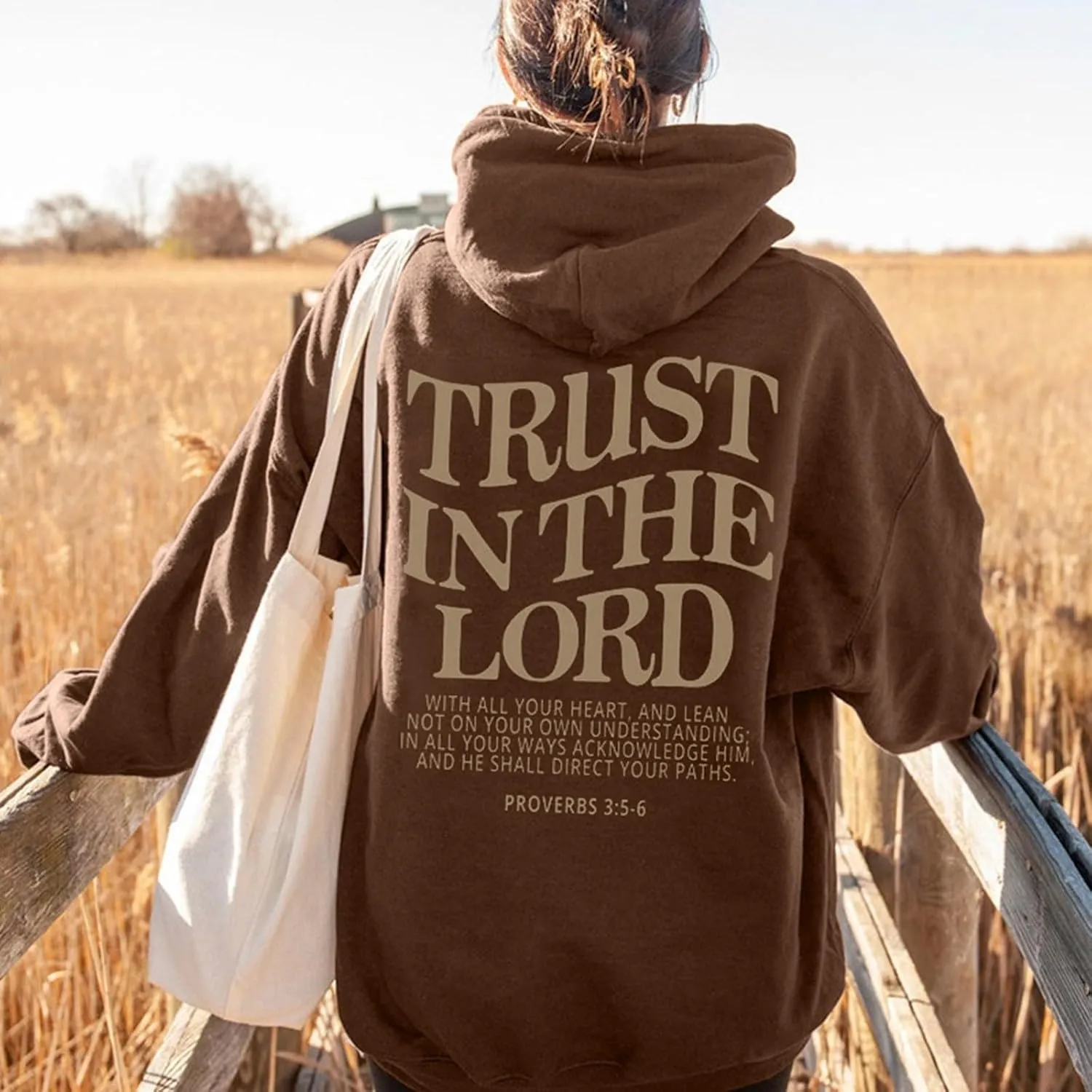 Trust in The Lord Print Hoodies for Womens Oversized Long Sleeve Casual Drawstring Fall Pullover Sweatshirts Tops