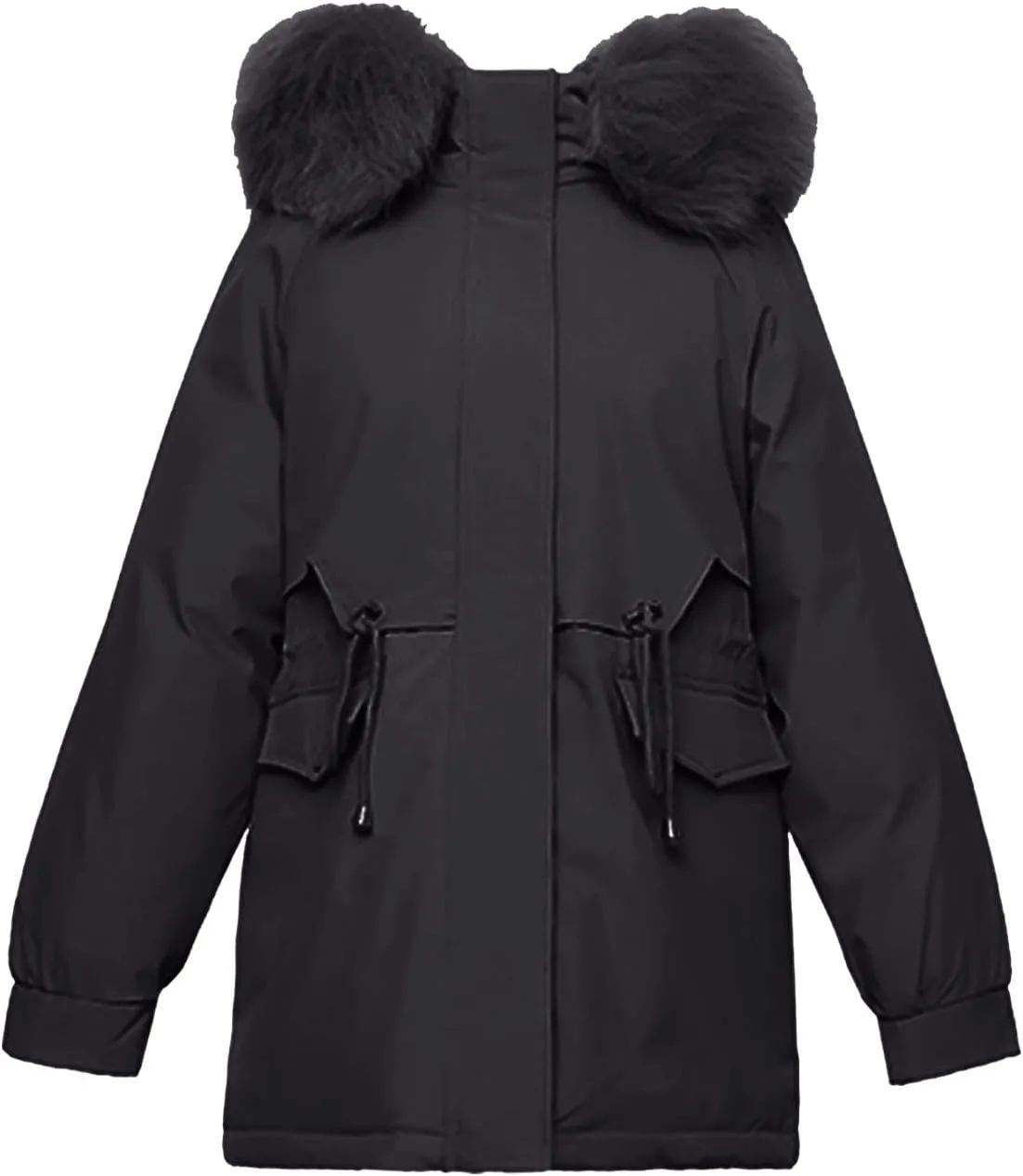 tuduoms Women's Thick Parka Winter Coat Cotton Padded Jacket Full Zip Warm Fur Hooded Outwear Lightweight Military Jacket