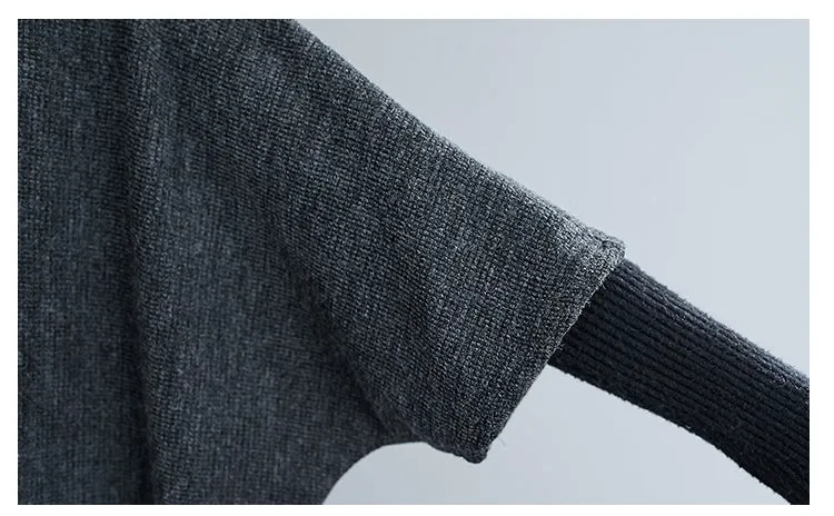 Turtleneck Sweater Knit Tunic Casual Style 3/4 Batwing Sleeve Oversized Charcoal