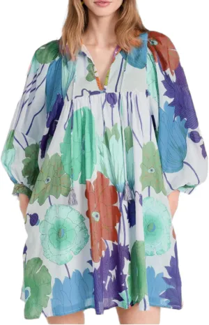 UAURORAO Women Boho Floral Babydoll Dress Puff Sleeve Ruffle Tunic Shirt Dress Flowy A Line Bohemian Short Sundress