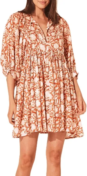 UAURORAO Women Boho Floral Babydoll Dress Puff Sleeve Ruffle Tunic Shirt Dress Flowy A Line Bohemian Short Sundress