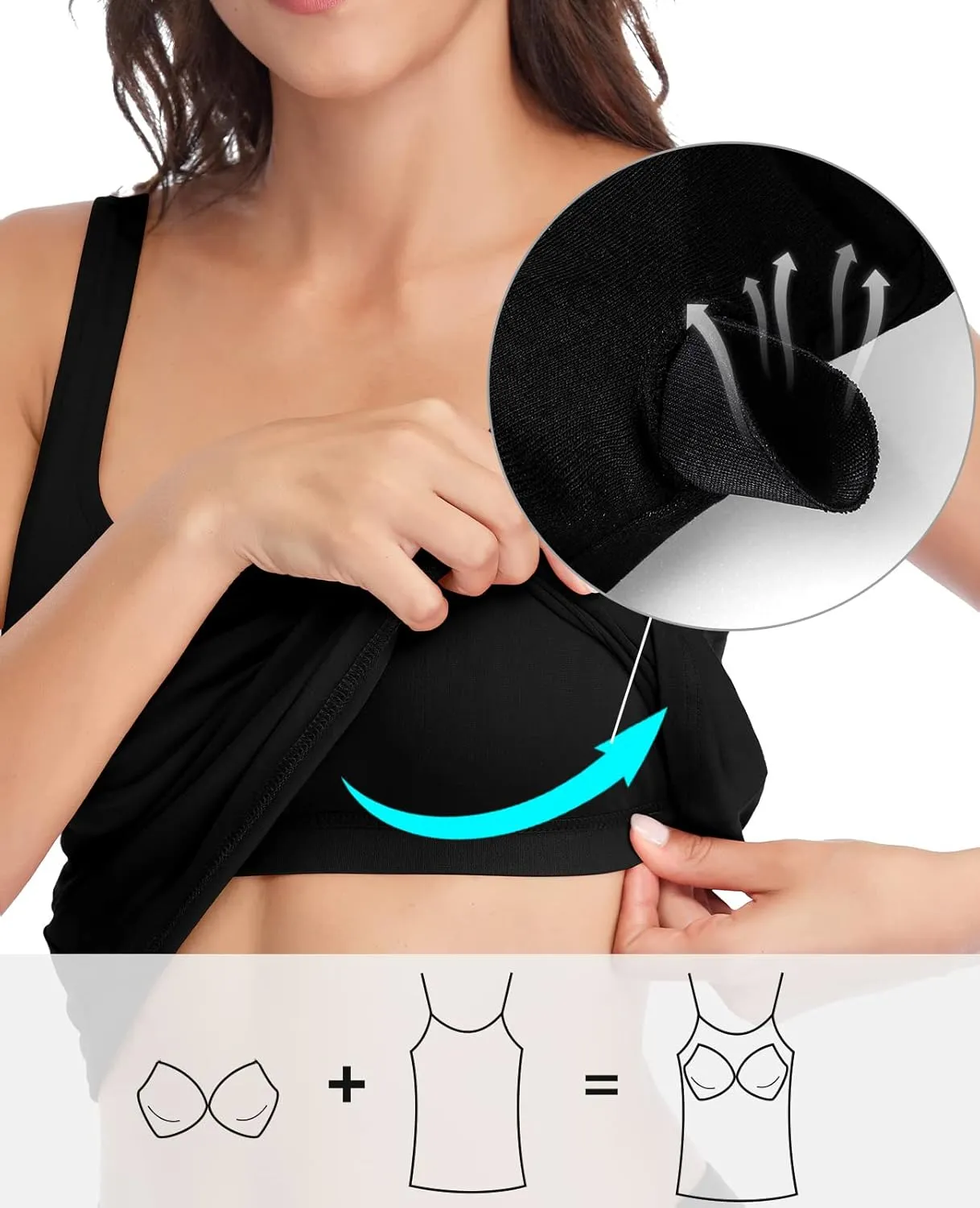 V FOR CITY Tank Top for Women with Built-in Padded Bra Adjustable Wide Strap Camisole Cotton Cami Shirts