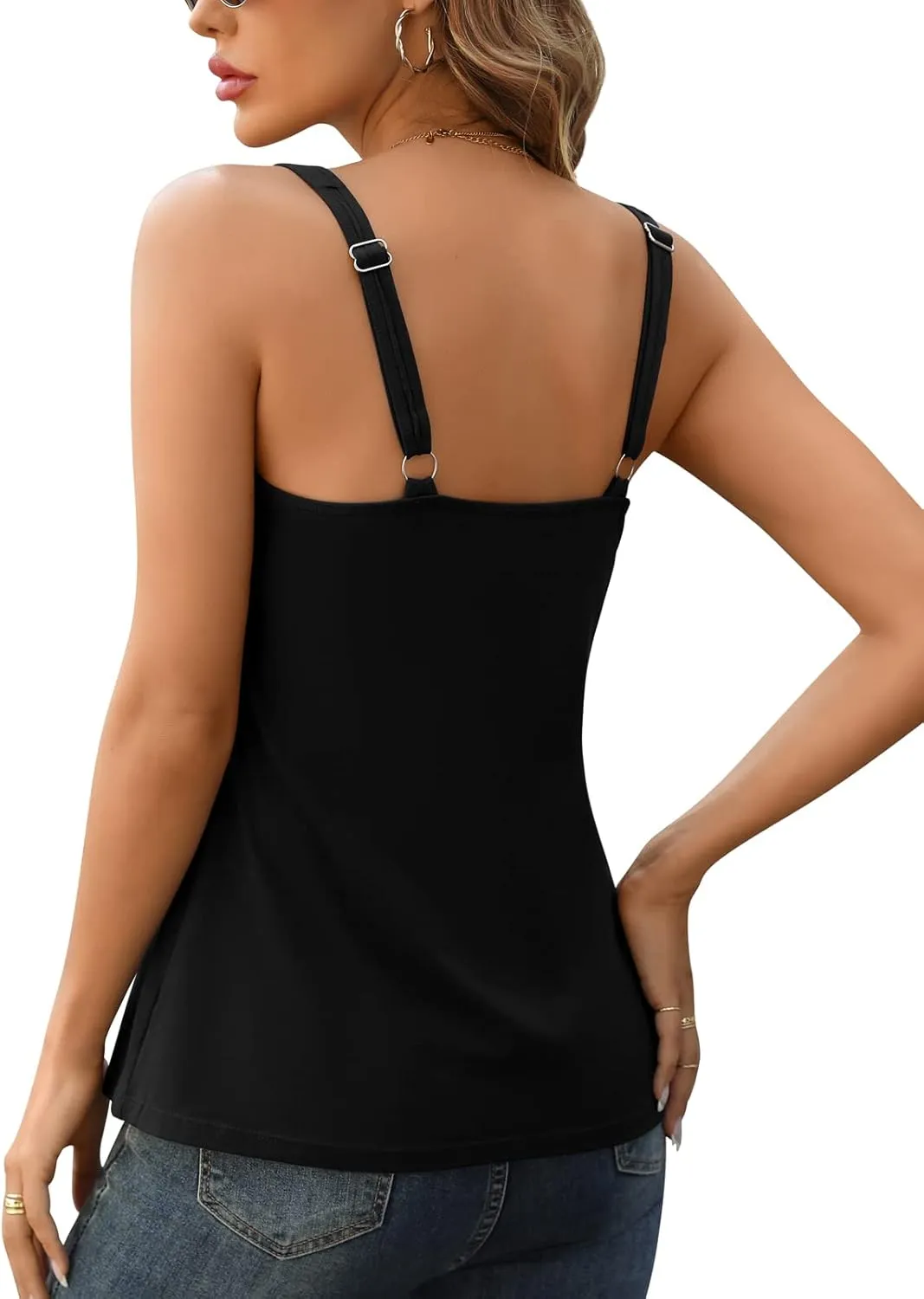 V FOR CITY Tank Top for Women with Built-in Padded Bra Adjustable Wide Strap Camisole Cotton Cami Shirts