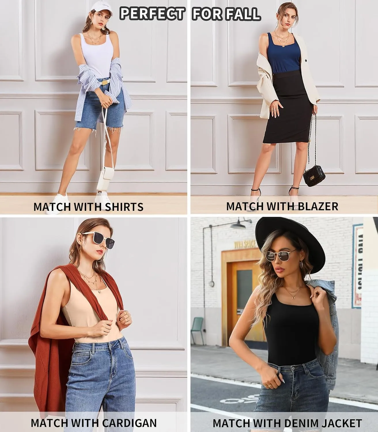 V FOR CITY Tank Top for Women with Built-in Padded Bra Adjustable Wide Strap Camisole Cotton Cami Shirts