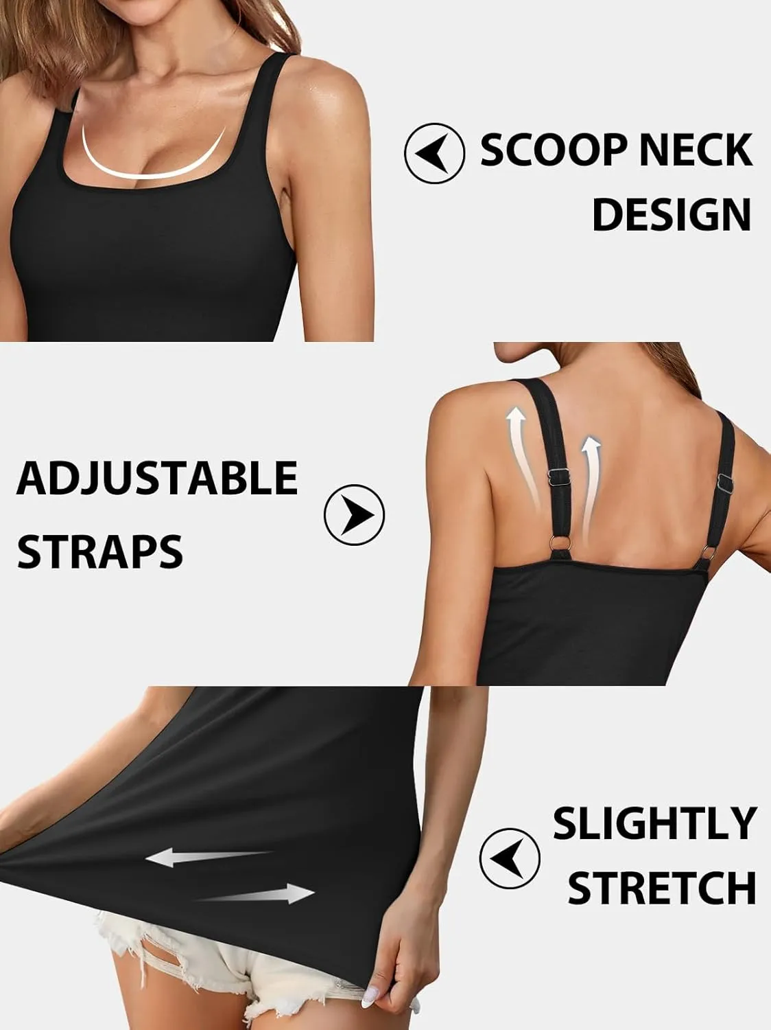 V FOR CITY Tank Top for Women with Shelf Bra Cotton Adjustable Wide Strap Camisole Basic Cami Shirts 2 Pack