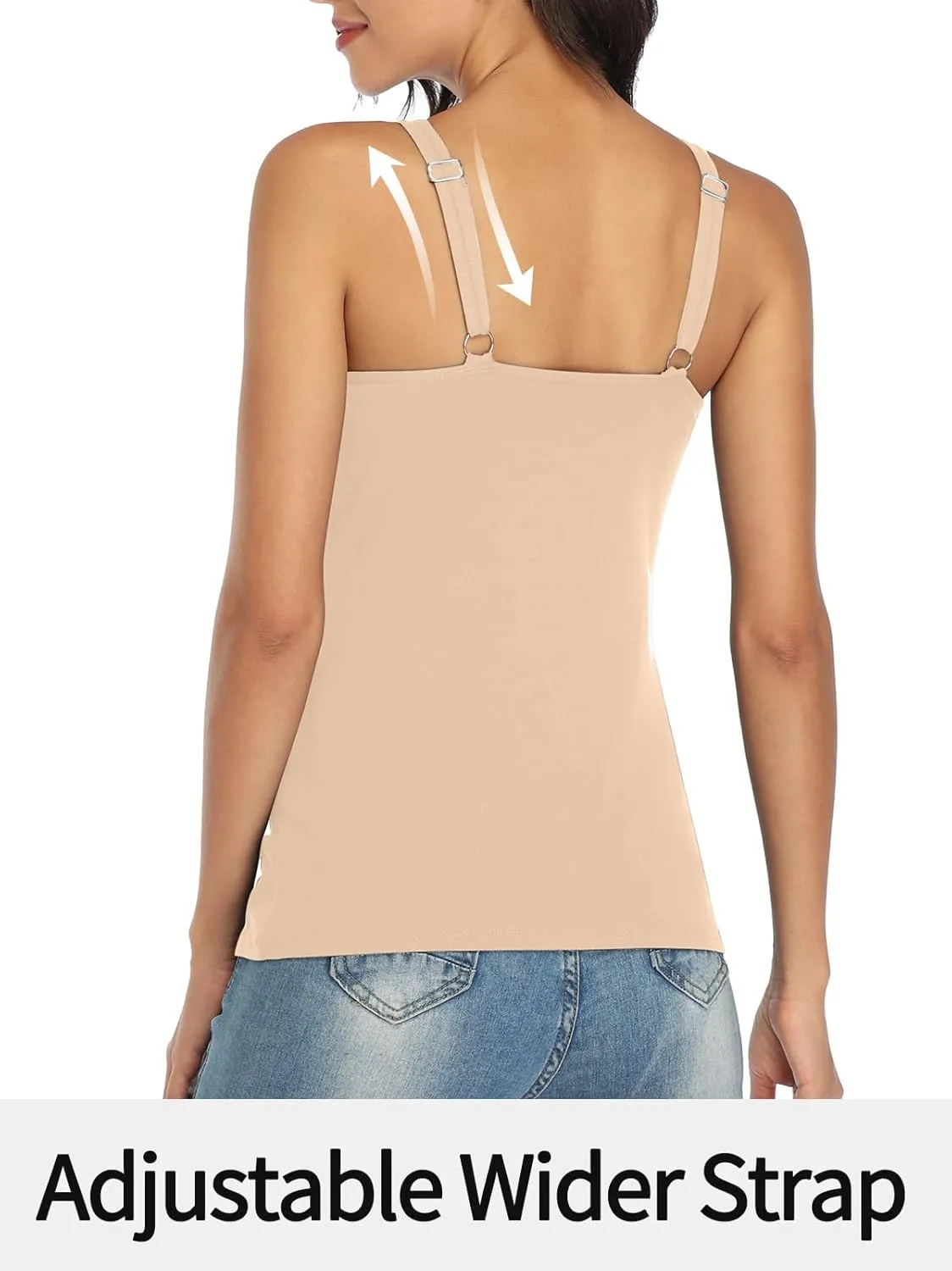 V FOR CITY Women's Cotton Tank Top with Shelf Bra Adjustable Wider Strap Camisole Basic Cami Tanks