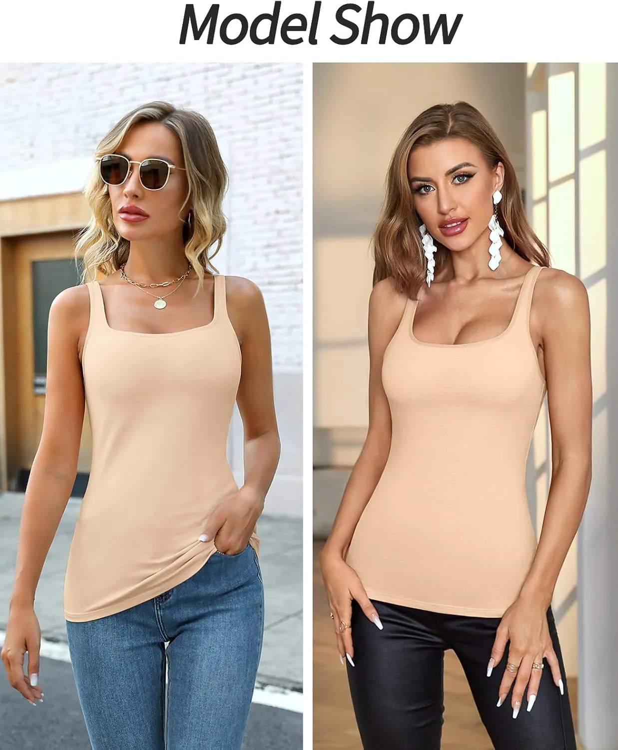V FOR CITY Women's Cotton Tank Top with Shelf Bra Adjustable Wider Strap Camisole Basic Cami Tanks