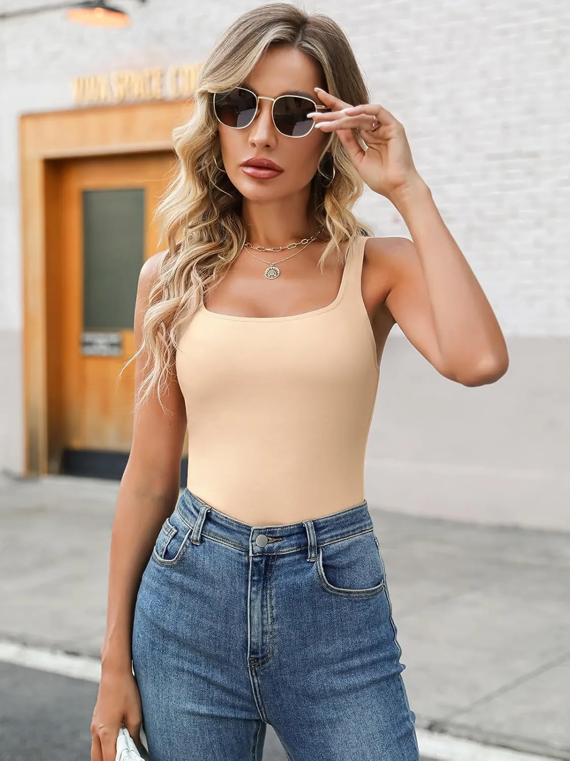 V FOR CITY Women's Cotton Tank Top with Shelf Bra Adjustable Wider Strap Camisole Basic Cami Tanks