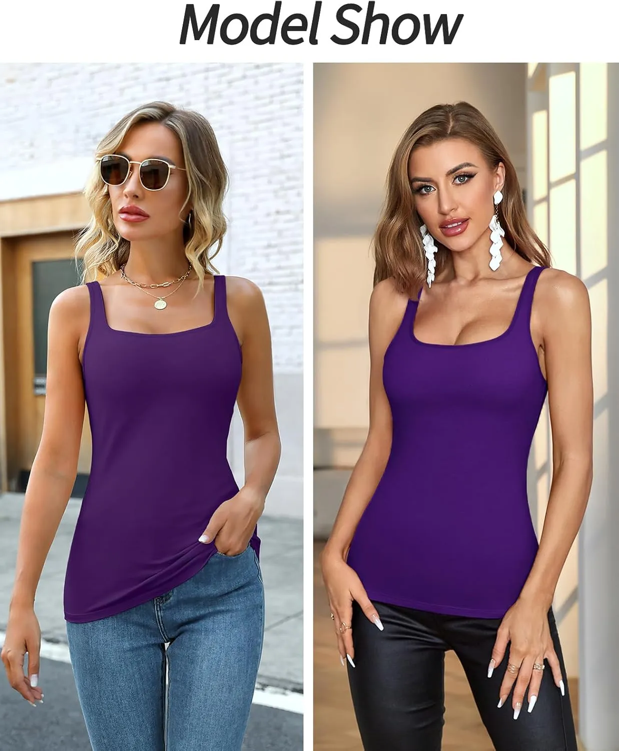 V FOR CITY Women's Cotton Tank Top with Shelf Bra Adjustable Wider Strap Camisole Basic Cami Tanks