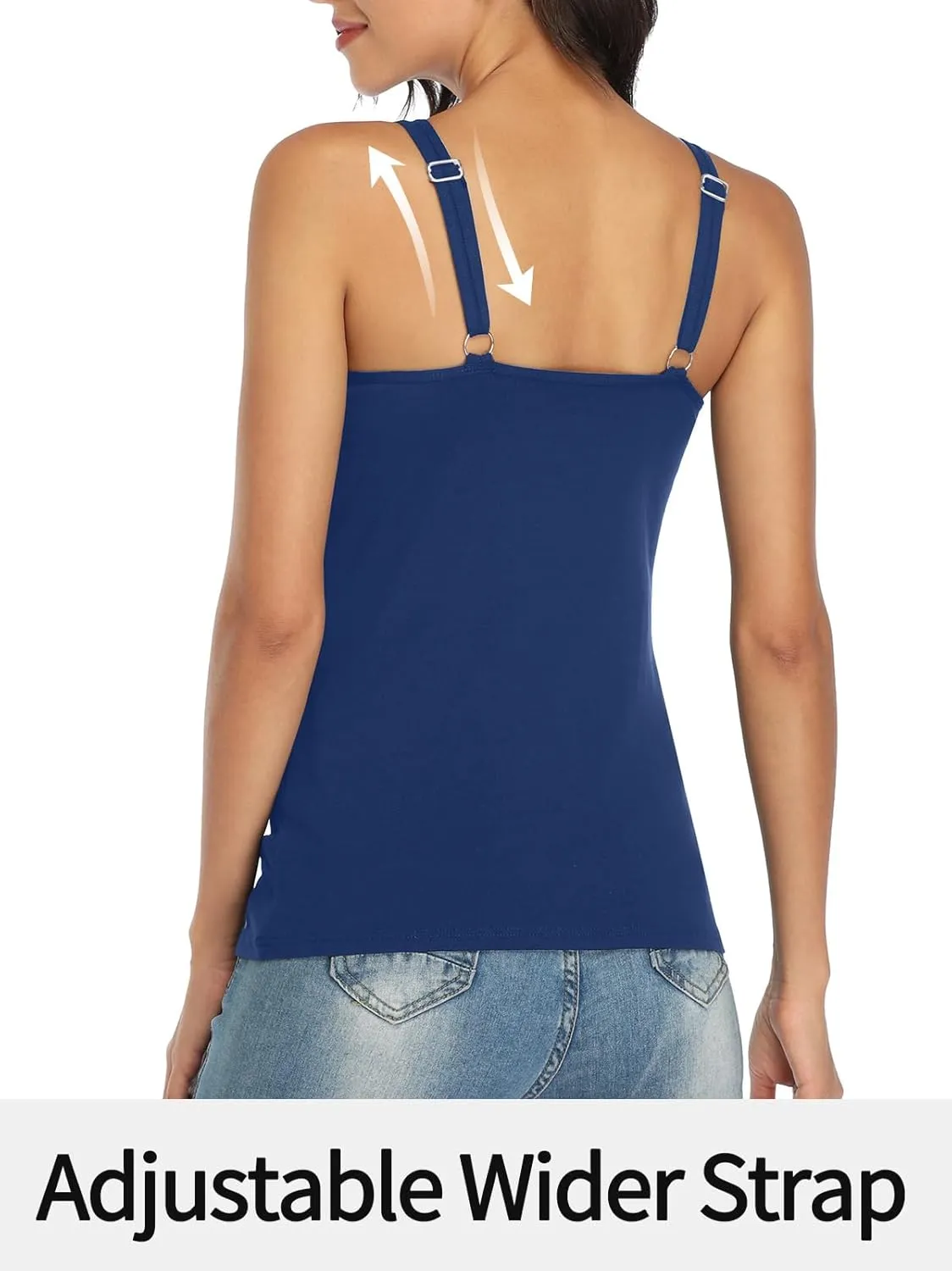 V FOR CITY Women's Cotton Tank Top with Shelf Bra Adjustable Wider Strap Camisole Basic Cami Tanks
