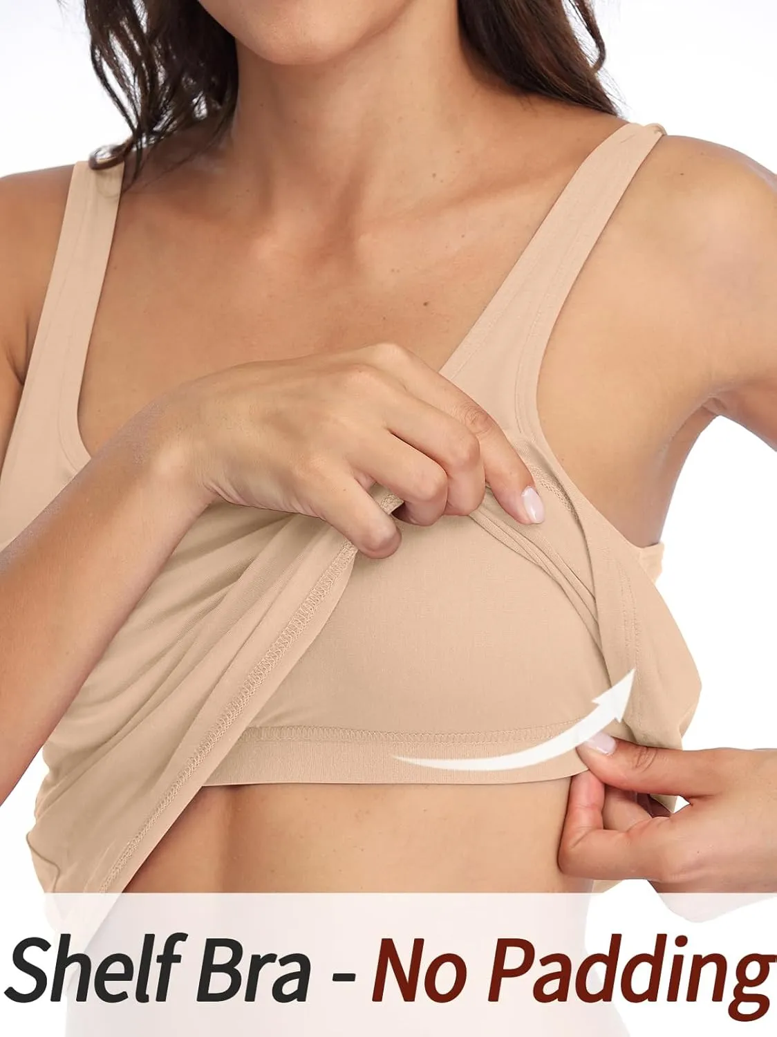 V FOR CITY Women's Cotton Tank Top with Shelf Bra Adjustable Wider Strap Camisole Basic Cami Tanks