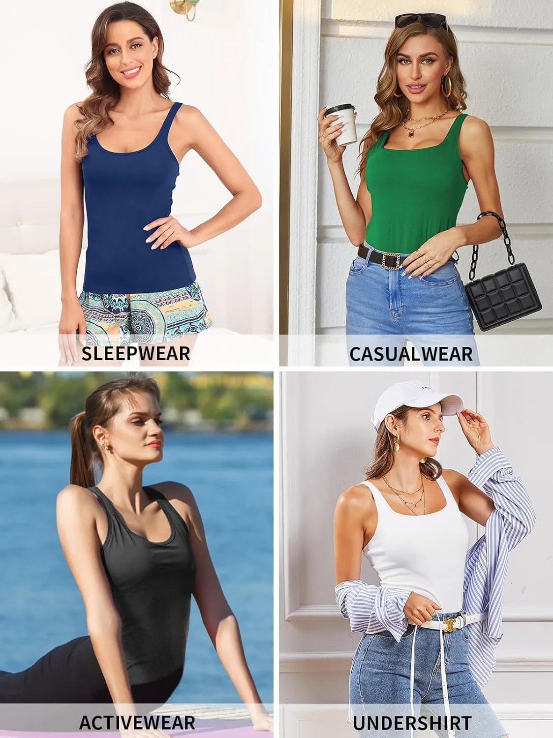 V FOR CITY Women's Cotton Tank Top with Shelf Bra Adjustable Wider Strap Camisole Basic Cami Tanks