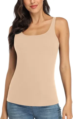V FOR CITY Women's Cotton Tank Top with Shelf Bra Adjustable Wider Strap Camisole Basic Cami Tanks