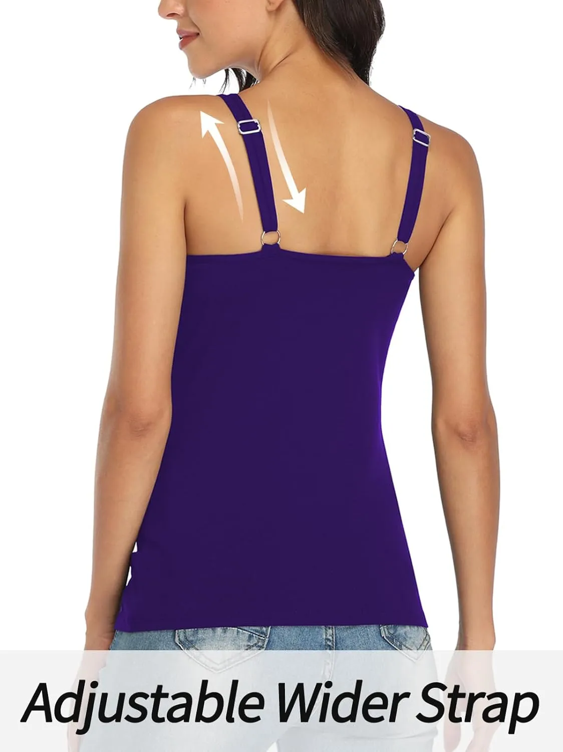 V FOR CITY Women's Cotton Tank Top with Shelf Bra Adjustable Wider Strap Camisole Basic Cami Tanks