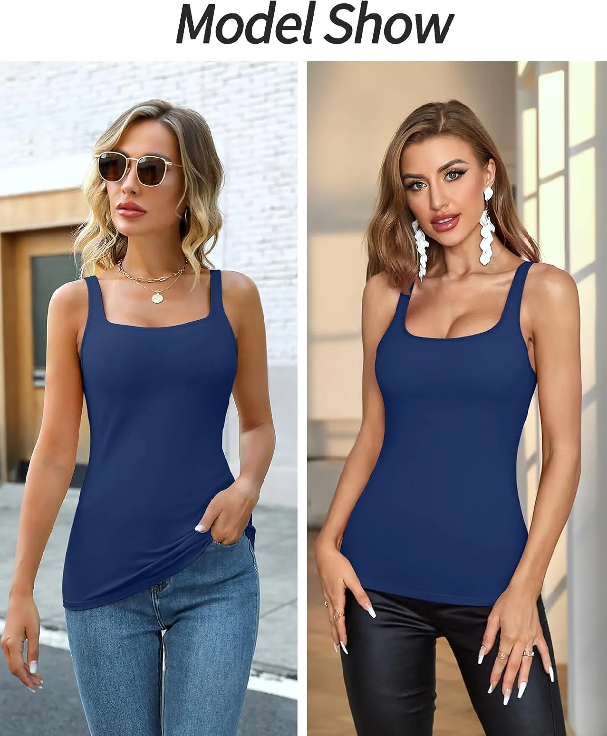 V FOR CITY Women's Cotton Tank Top with Shelf Bra Adjustable Wider Strap Camisole Basic Cami Tanks