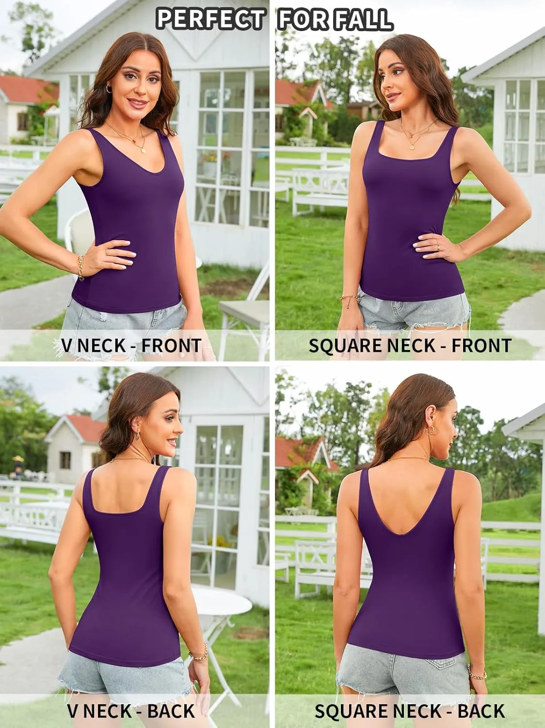 V FOR CITY Womens Tank Tops with Shelf Bra Square Neck Camisole Casual Cotton Cami Undershirts