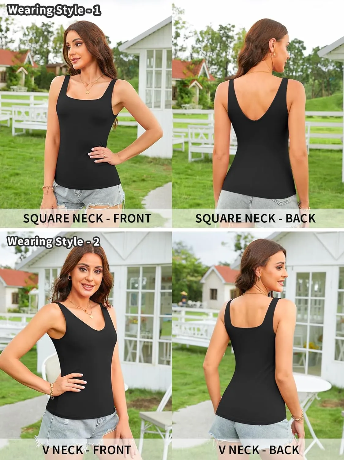 V FOR CITY Womens Tank Tops with Shelf Bra Square Neck Camisole Casual Cotton Cami Undershirts