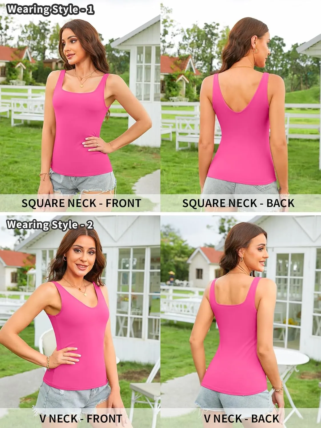 V FOR CITY Womens Tank Tops with Shelf Bra Square Neck Camisole Casual Cotton Cami Undershirts