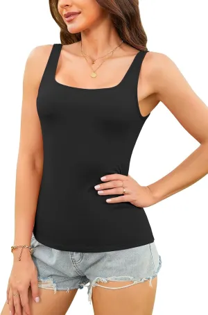 V FOR CITY Womens Tank Tops with Shelf Bra Square Neck Camisole Casual Cotton Cami Undershirts