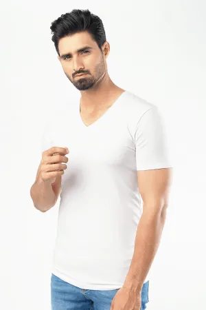 V-Neck Undershirt Cotton Lycra - (White)