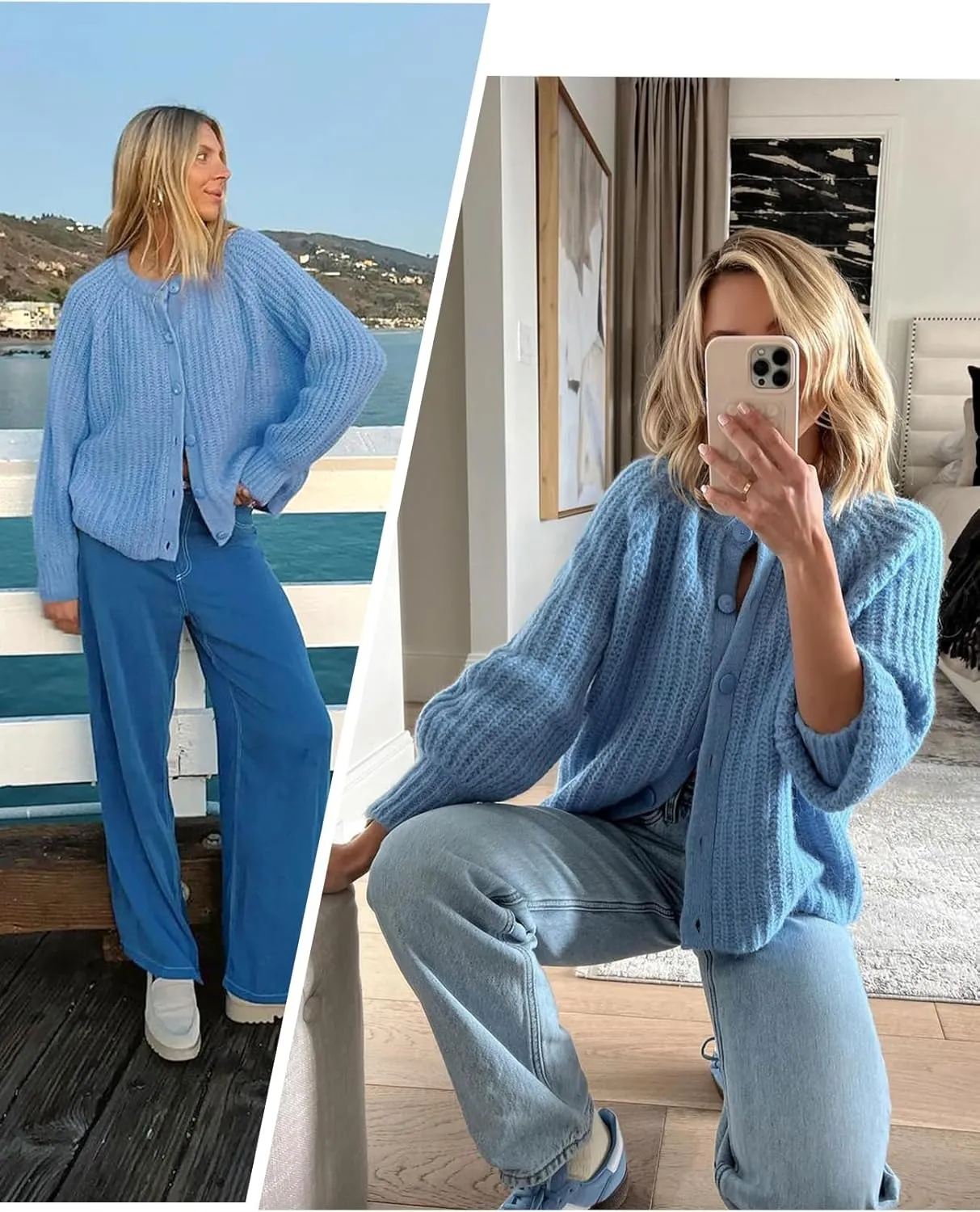 VDWIP Womens Cardigan Sweaters Button Down Chunky Knit Sweater Fall Loose Long Sleeve Cropped Cardigan