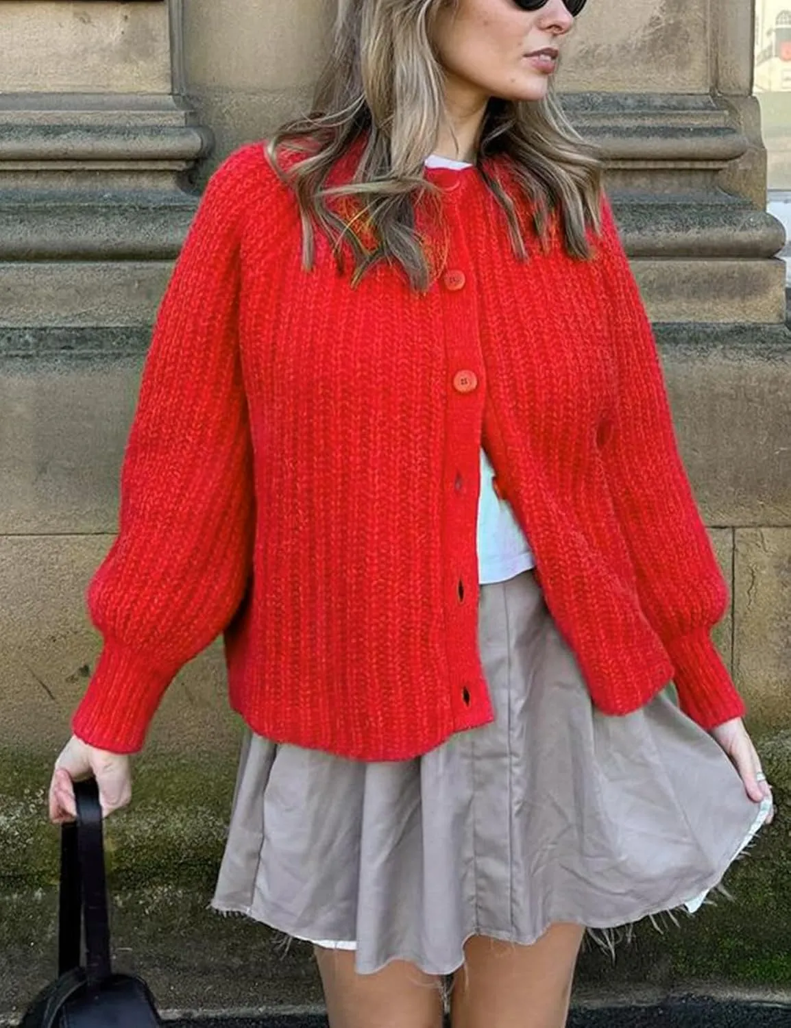 VDWIP Womens Cardigan Sweaters Button Down Chunky Knit Sweater Fall Loose Long Sleeve Cropped Cardigan