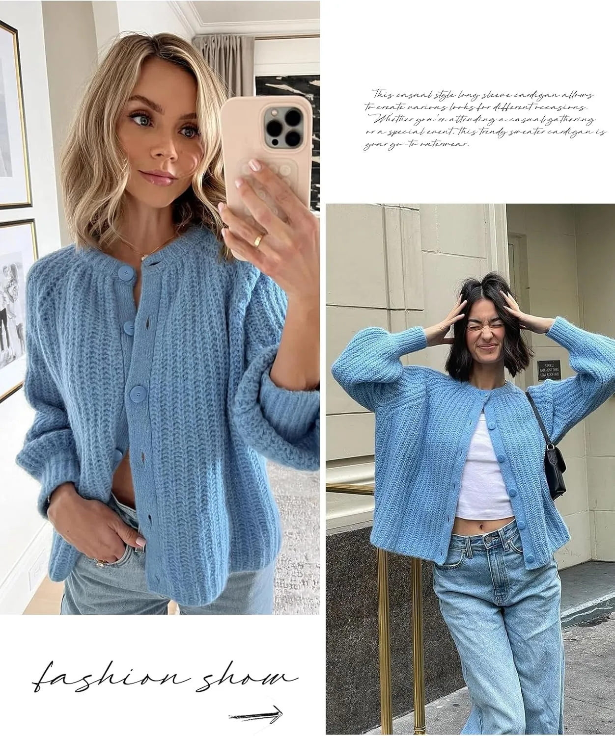 VDWIP Womens Cardigan Sweaters Button Down Chunky Knit Sweater Fall Loose Long Sleeve Cropped Cardigan