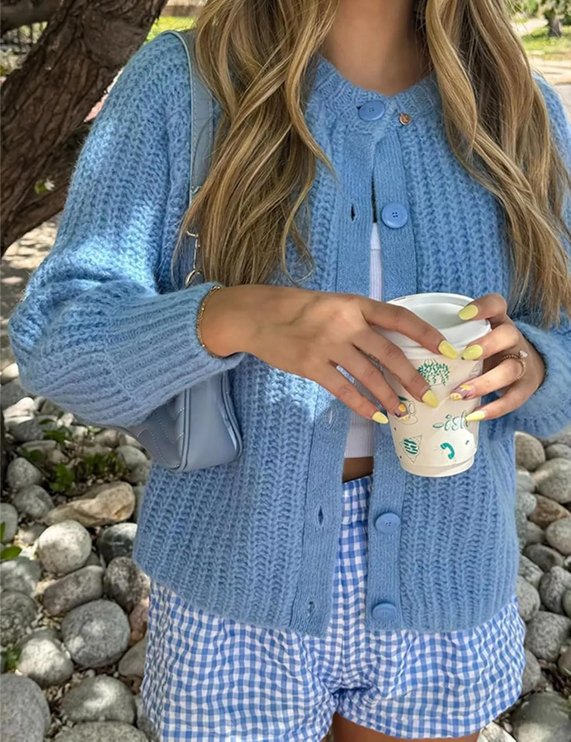 VDWIP Womens Cardigan Sweaters Button Down Chunky Knit Sweater Fall Loose Long Sleeve Cropped Cardigan
