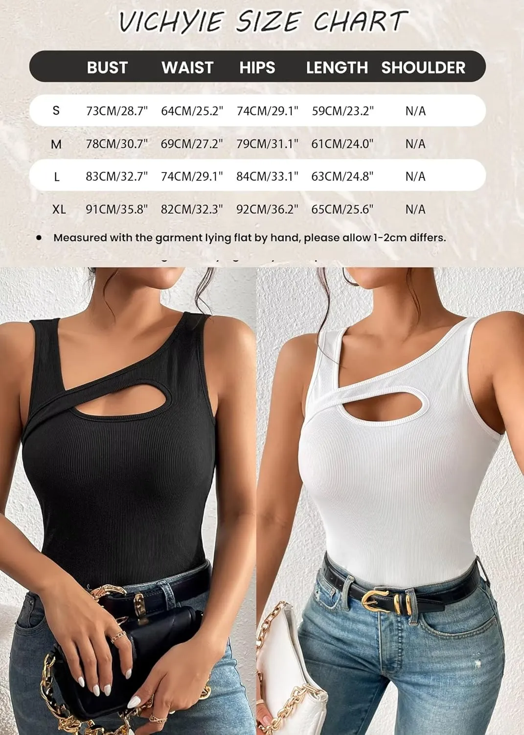 VICHYIE Womens Summer Cutout Tank Tops Sleeveless Shirts Ribbed Tanks Slim Fitted Y2K Sexy Basic Tee Shirt