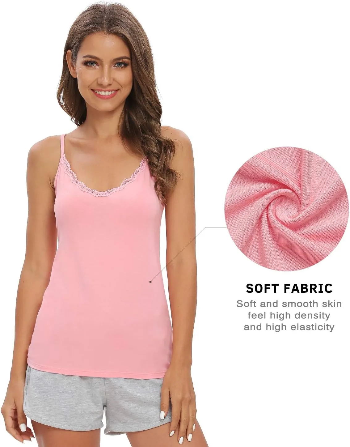 Vislivin Plain Camisole for Women Lace Tank Tops V Neck Adjustable Cami Sexy Undershirts 4 Pack