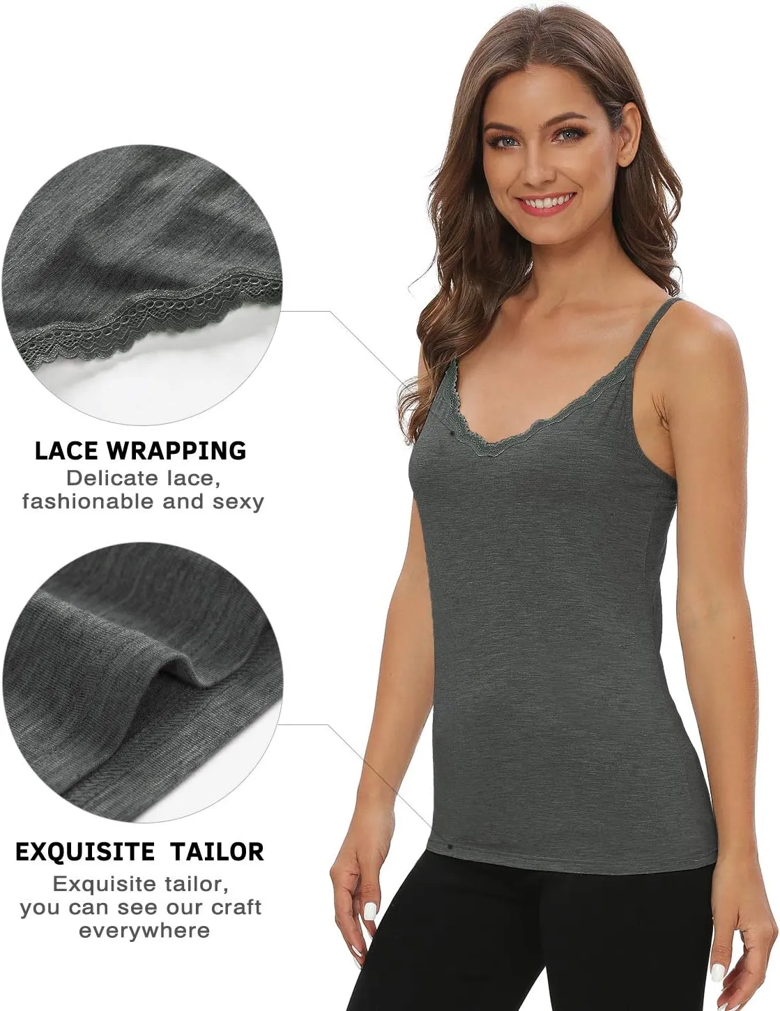Vislivin Plain Camisole for Women Lace Tank Tops V Neck Adjustable Cami Sexy Undershirts 4 Pack