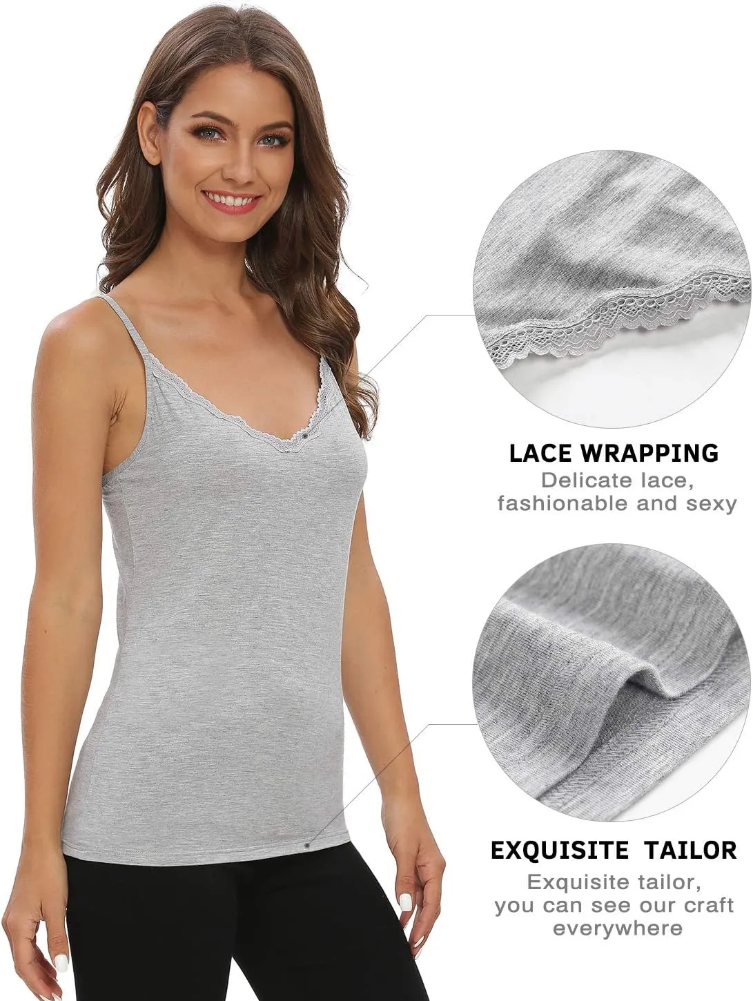Vislivin Plain Camisole for Women Lace Tank Tops V Neck Adjustable Cami Sexy Undershirts 4 Pack