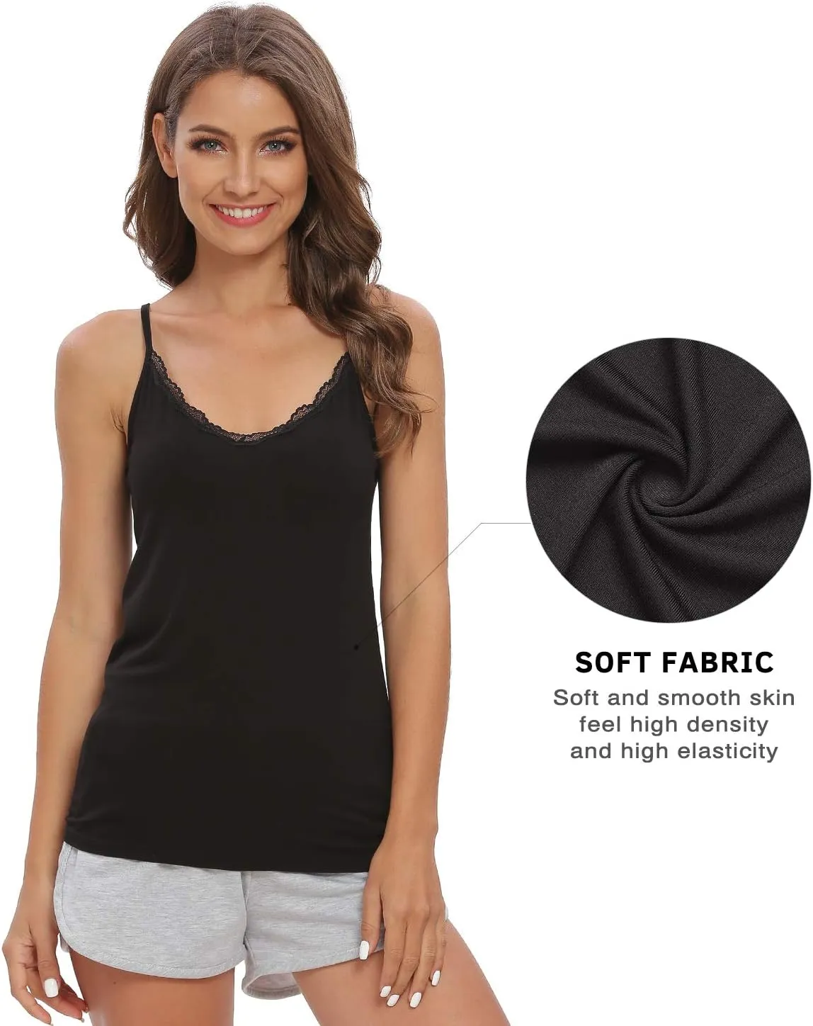 Vislivin Plain Camisole for Women Lace Tank Tops V Neck Adjustable Cami Sexy Undershirts 4 Pack