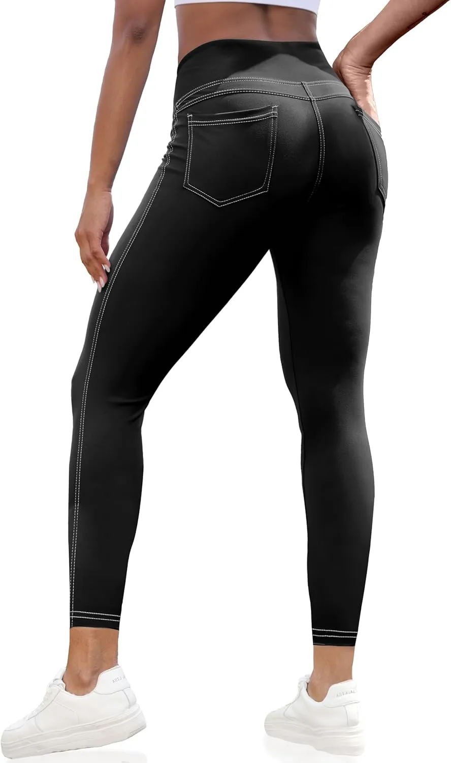 VOOVEEYA Curvy Womens Leggings 25", Tummy Control Yoga Pants with Back Pockets High Waisted Buttery Soft 7/8 Leggings