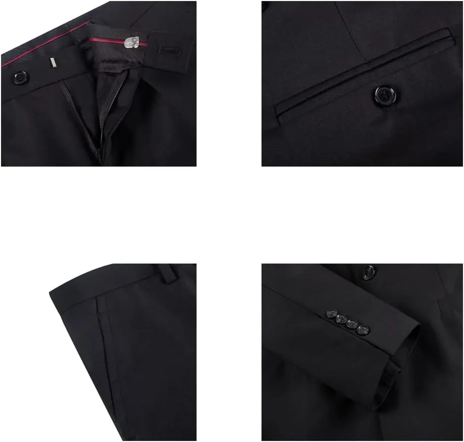 Wangyue Men's Chinese Tunic Suit Stand Collar Slim Fit 2 Piece Suits Front Button Blazer Pant Set