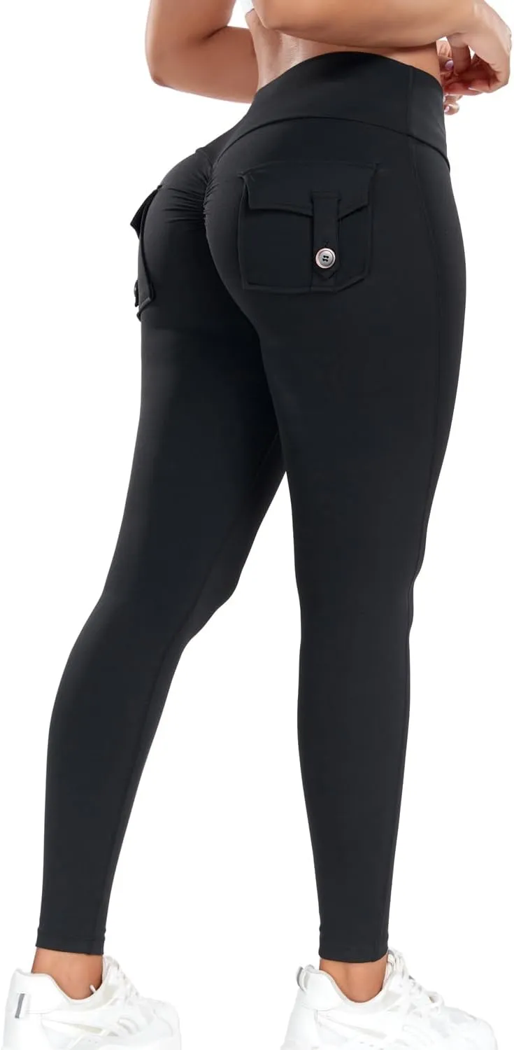 Wavar Scrunch Butt Lifting Leggings with Pockets Cargo Leggings for Women Workout Cargo Pants Tummy Control Yoga Pants