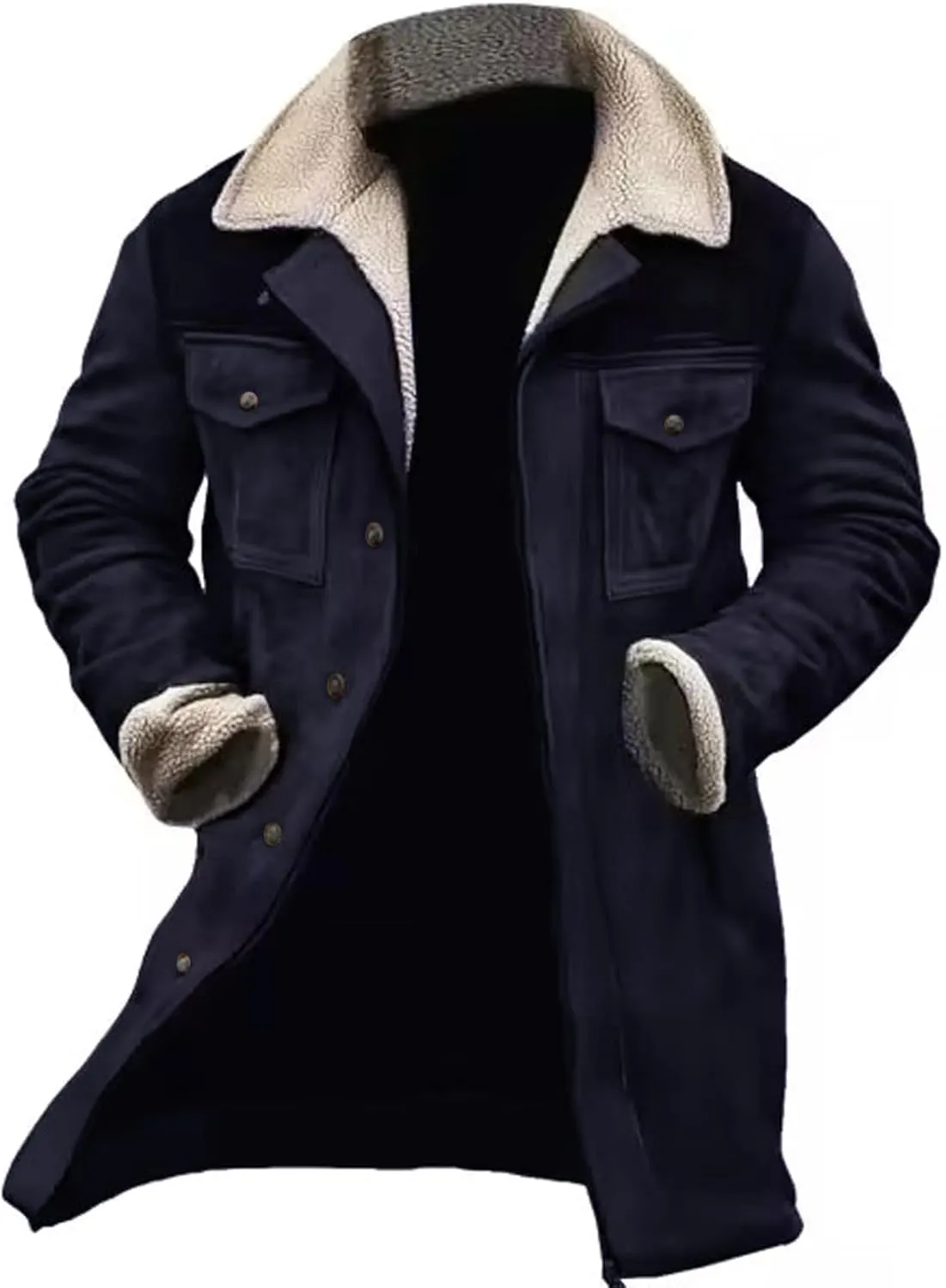 Western Jackets for Men Vintage Suede Leather Jacket Plush Reversed Collar Winter Warm Long Coats Trench Coat Outwear
