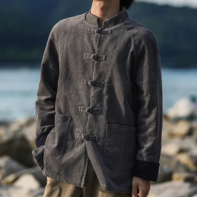 WIAOFELLAS  -  Chinese Traditional Dress Corduroy Casual Jacket Spring Autumn Fashion Plus Size Thick Coat Men Clothing Tai Chi Tang Suit Male